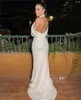 Simple White Mermaid Evening Dresses High Neck Low Back Silk Strecth Satin Elegant Prom Gowns Long Celebrity