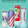 US STOCK Warehouse Sublimation Blanks Tumblers 20oz Stainless Steel Straight Blank Mugs White Tumbler with Lids and Straw Heat Transfer Gift Mug Bottles