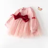 Girl's Dresses Baby Dress For Girls Sweet Red Bow Tulle Princess Long Sleeve Autumn Children Clothing Girl Birthday Party ClothesGirl's