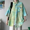 Hybskr Summer Casual Men's Tie Dyed Shirts Luxury Kort ärm Blusar stor storlek trendig stil vintage mode manlig kofta