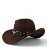 Berets Mode Frauen Männer Wolle Hohl Western Cowboy Hut mit Tauren Gürtel Outback Jazz Toca Sombrero Kappe Größe 56-58CMBerets Delm22