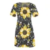Casual Dresses Sunflower Print för kvinnor Kort ärm O-hals Summer Beach Dress Boho sundress Sommererkleider Damen Woman Sukienkacial