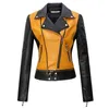 Kvinnor mjuk motorcykel kort faux läderjacka Kvinnliga damer Autumn Biker Streetwear Svart skarvade dragkedjor PY67 220815