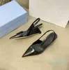 2022 Patent Deri Özel Topuk 6cm Sling-Back Pompalar Sandals Kristaller Satin Serisi Terlik Sandalet Soafers Muller Ayakkabı Üst