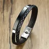 Homens mulheres PU pulseira de couro cadeia de titânio tecer link braceletes multi-camada trançada corda pulseira ajustável punho bangle presente