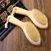 Brosse corporelle en poils de sanglier naturels, avec manche en bois profilé, exfolie la peau sèche, brosse de nettoyage de bain de310