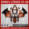 Injection Mold Bodywork For KAWASAKI NINJA ZZR600 600CC 2005 2006 2007 2008 Orange&flames Body 134No.113 100% Fit ZZR-600 600 CC 2005-08 ZZR 600 05 06 07 08 OEM Fairing Kit