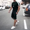 Ternos masculinos de verão, camisetas de cor sólida e shorts, 2 peças, gola redonda, camisas de manga curta de grandes dimensões, roupas masculinas da moda 220615