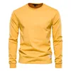 FGKKS Solid Color Cotton T Shirt Men Casual o-hals Långärmad herr Tshirts New Autumn Högkvalitativ färgglad t-shirt Male T220808