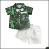 Clothing Sets Kids Boys Gentleman Outfits Children Dinosaur Print Shirt Topsandshorts 2Pcs/Set Summer Fashion Bou Mxhome Dh2Pa