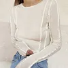 Claceive Bodycon White O-Neck Damska koszulka Elegancki Żółty Z Długim Rękawem Fall Tee Koszula Casual Slim Elastyczna Solidna Top Kobieta 220321