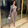 Womens Tracksuits Sexy Bodycon Jumpsuit Romper Long Sleeve Bodysuit Women Zipper Turtleneck Jumpsuits Elegant Full Length Polyester Yoga Clo