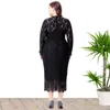 Plus Size Dresses Women Lace Long Sleeve Bodycon Midi Dress Elegant High Waist Tassels Fish Tail Party Evening Fall Casual Outfits3121