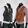 Gilets pour hommes ZOGAA PU cuir hommes gilet moto sans manches veste Vintage Version gilet Slim Fit décontracté manteau mâle solide Stra22