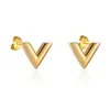 العلامة التجارية عشيق المجوهرات الفاخرة التصميم البسيط v أقراط للنساء الفولاذ المقاوم للصدأ الذهب لون الأنيقة الحفلات الزفاف 209 ب