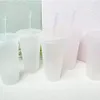 24 oz de canecas plásticas de copo de copo claro transparente suco de suco de café reutilizável para bebida de café com tampa e palha fY5305 f0809