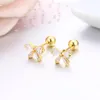 Stud Cute Mini Bowknote Set CZ Stones Screw Back Earrings For Women Baby Kids Girls Rose Gold Color Piercing Jewelry OorbellenStud Effi22