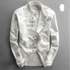 Męskie bawełniane koszule lniane długie rękawy mężczyźni swobodny szczupły mandarynki koszule wysokiej jakości letnia koszula plażowa plus rozmiar 6xl 220726