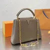 Kadın Capucines Çanta Bez Çantalar Düz Crossbody Omuz Çantası Dana Derisi Ayrılabilir Zincir Altın Donanım İçinde Moda Harfleri Çoklu Renkler