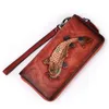 Portefeuilles Luufan Hoge kwaliteit vrouwelijke gravure Embossing Leather Long Purse Featured Echte Wallet Red Black Brown For GirlSwallets