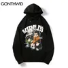 Gonthwid herr streetwear hoodie hip hop sweatshirt japansk anime tecknad tryck huva mens harajuku bomullsdrag svart 220714