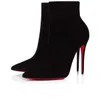 Luxo curto booty preto camurça couro mulher botas de tornozelo design de luxo sapato vermelho senhora salto alto então kates booty 100mm zíper lateral salto fino bombas sexy