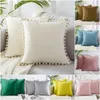 Kuddefodral Pompom Velvet Cushion Cover 40x40cm 45x45 Mjuk dekorativ soffa S med boll heminredning kudde pink kudde 220623