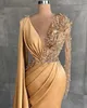 Arabische goud zeemeermin sexy avondjurken kristallen prom -jurken hoge gesplitste formele feest tweede receptie jurken