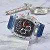 Montre militaire bleue de luxe pour hommes, boîtier Transparent, chronographe, montres de sport en Silicone, horloge Steampunk Reloj Hombre314x