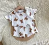 Clothing Sets Children Short-sleeved T-shirt Summer Boys Girls Bear Print Skirt Infant Cotton Cardigan+shorts Clothes Set