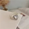 Anello elastico di moda a forma di cuore coreano per le donne ragazza carino zircone di perle vintage anello di cristallo alla moda gioielli da festa