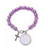 Artisanat cadeaux pendentifs en métal 4 couleurs bracelet par Sublimation pendentif par transfert de chaleur chapelet bracelet de perles croix jésus LK11105