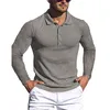 2022 Ny fast färggolfpolos T-shirt för män Autumn Slim Fit-knappen LAPEL Långärmad avslappnad Polo Tshirt Polo8-2