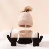 Bérets bébé hiver tricoté chapeau bonnet mitaines et cercle écharpe cou ensemble pompon tricot gants bonnet pour enfants tout-petits garçons fillesbérets