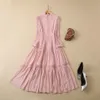 2022 Fall Autumn Long Sleeve Stand Collar Black / Pink Lace Chiffon Panelled Long Maxi Dress Elegant Casual Dresses 22G032346 Plus Size XXL