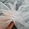 Pure Tule Vrouwen Geplooide Wrap Bruiloft Bruids Uit De Schouder Stola Elegante Formele Sjaal Met Knoop Ivoor Customizabl CL0758