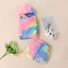 2021 neue Sommer Tie Dye Baby Kleidung Set Ärmelloses Mit Kapuze Sweatshirt Pullover Top + Kurze Hose 2 Teile/satz Boutique Kinder sport Outfits