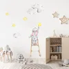 Simpatico coniglietto acquerello sulle scale Stelle Nuvole Decalcomanie da muro rimovibili Nursery Art Stickers Poster PVC Ragazze Camera da letto Home Decor 220613