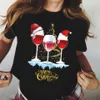 Suitable All Seasons Wine Glasses Christmas T Shirt Womens Fashion Fuunny Merry Black Tops Clothes