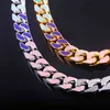 Hip Hop Punk Unisex bunte Emaille vergoldet Rhintone Diamant kubanische Kette Halskette