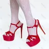 Olomm 2023Handmade Women Platform Sandalen Stiletto Hoge hakken Open teen Pretty Bourgondy Red Party Shoes Ladies US plus maat 5-20