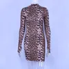 Abiti sexy con stampa leopardata a maniche lunghe e collo alto Autunno Inverno Donna Fahsion Vita Festa di Natale W220421