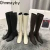 Slim Woman Knight Kneehigh Boots Square 6cm Heel Ladies Zippers Fashion Soft Leather Winter Long Shoes For Women 220802