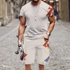 Herrspårar för män T-shirt Set Beach Casual Sportswear Tops 3D Tryckt Funny Outfit Summer O Neck Street Hip-Hop Short Sleeve Fashio