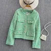 Nouveau design femmes automne tweed laine vert couleur pied de poule plaid grille à manches longues veste manteau ML