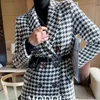 New Fashion Houndstooth Blazers Women Wool Loose Suit Jacket Plus Size Office Lady Grey Casual Pendulum Blazers Slim Plaid Suit L220725