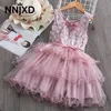 Sommer Kleinkind Mädchen Spitze Kuchen Kleid Kinder Ärmellose Blumen Mesh Brautkleider Kinder Kleidung Für Baby 3 bis 8 Jahre 220418