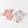 Clothing Sets Spring Autumn Infant Baby Girls Knit Long Sleeve Loving Heart Coat Rompers Kids Suit Clothes 0-2YrsClothing
