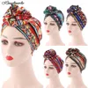 Beanie/Skull Caps 2022 Fashion Women African Flower Turban Muslim Headscarf Headwrap Ladies Chemo Cap Bandanas Head Scarf Hair Accessories O