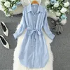 Striped Women Dress Tunic Long Sleeve Elegant Shirt Dress Blue White Black Spring Summer Ladies Casual Stripe Mini Dresses 220316